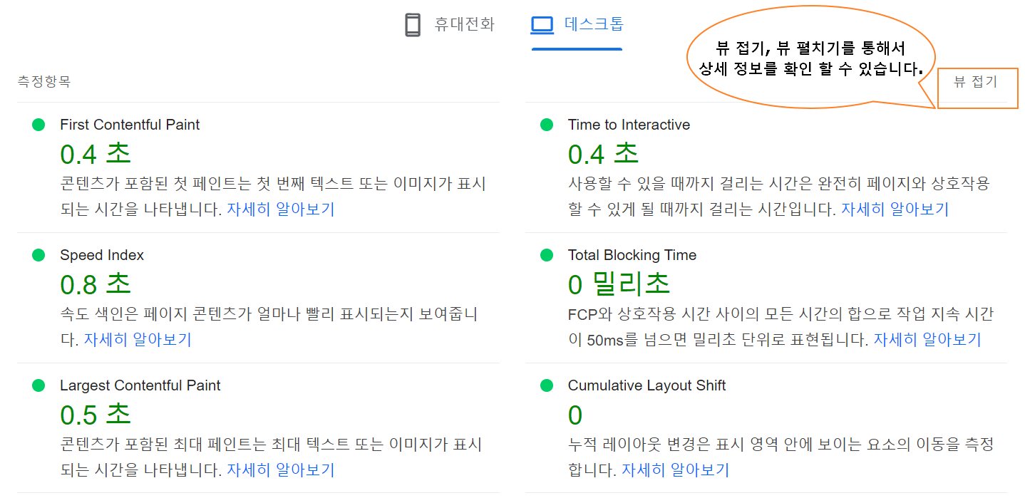 웹페이지 속도 측정 사이트 Big 4 -페이지스피드 인사이트2