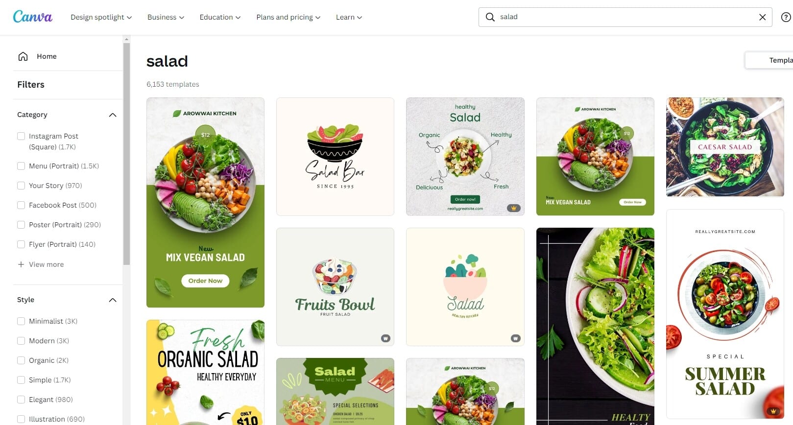 캔바 salad 검색 시