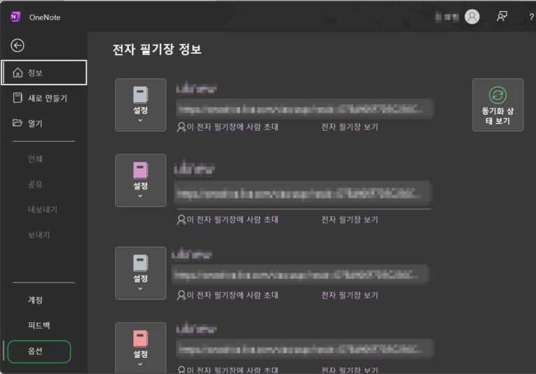 OneNote 옵션 설정2