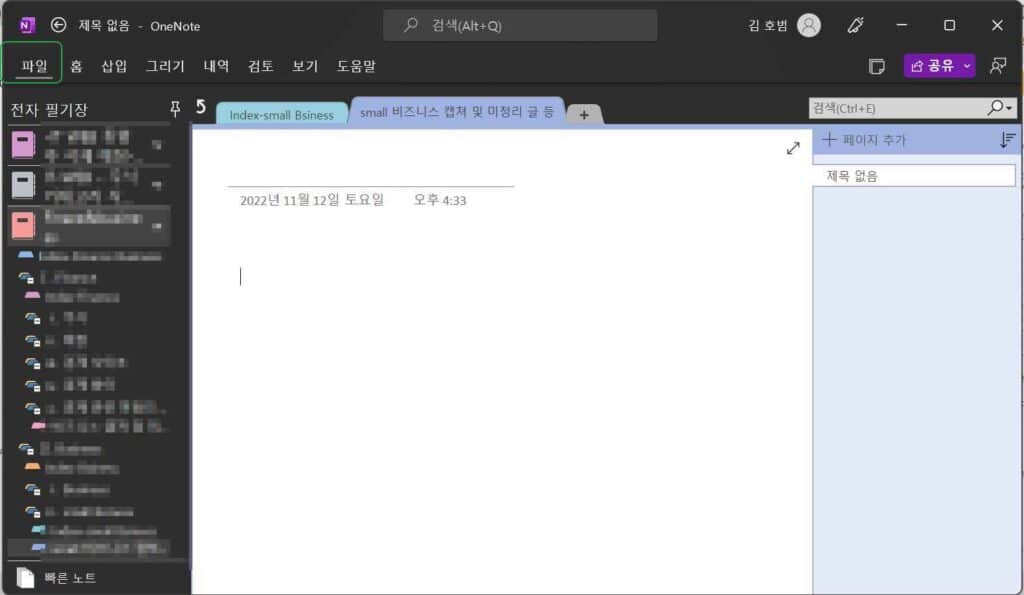 원노트 파일 탭-옵션설정-파일 옵션탭