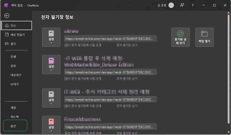 원노트 옵션설정-파일 옵션탭2