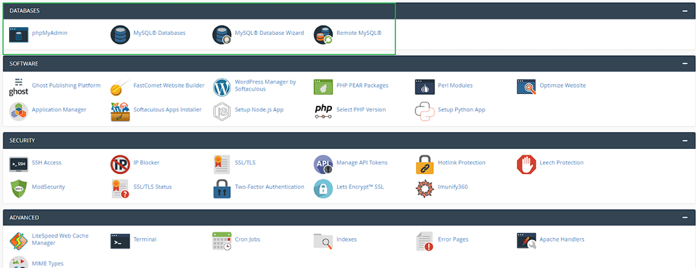FastComet DATABASES 기능