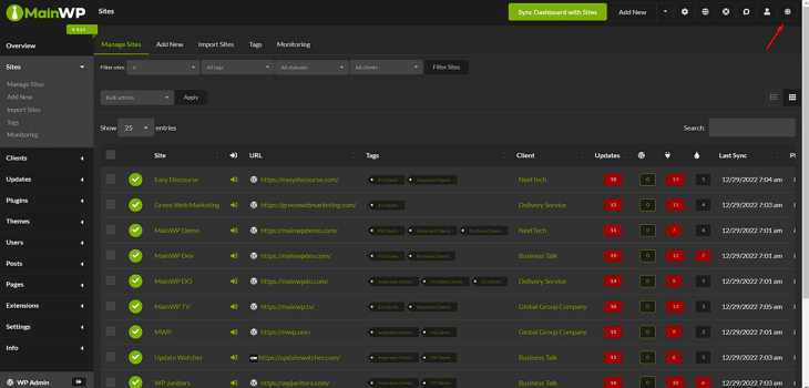 MainWP Dashboard 내장 테마