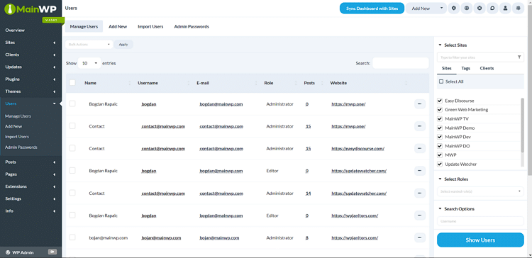 MainWP Dashboard 사용자 관리