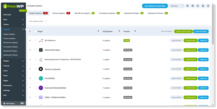 MainWP Dashboard 업데이트 관리