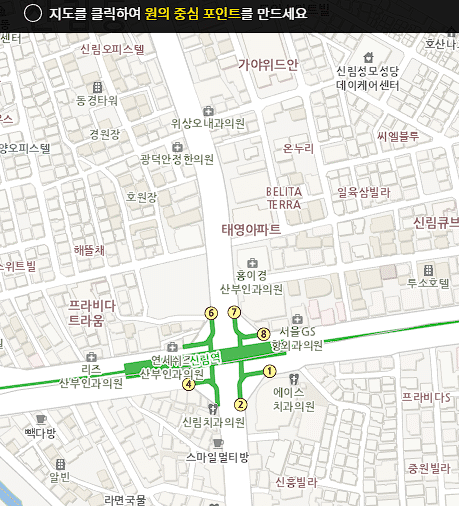 오픈업-상권 블록 지정하기 기능[지도를 클릭하여 원의 중심 포인트 만들기]