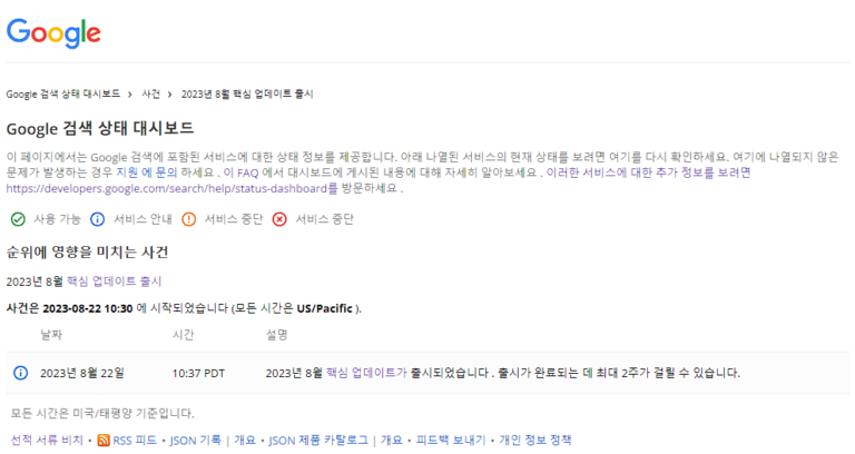 Google Search Status Dashboard(구글 검색 상태 대시보드)