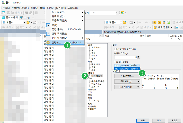 WinSCP UFT-8 설정하기