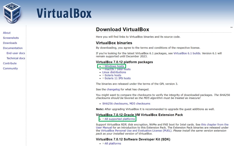 Oracle VM VirtualBox 다운로드: 윈도우 호스트 및 확장팩