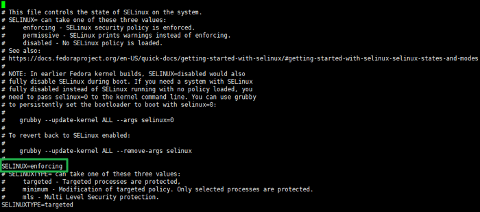 SELinux 기본 설정 화면