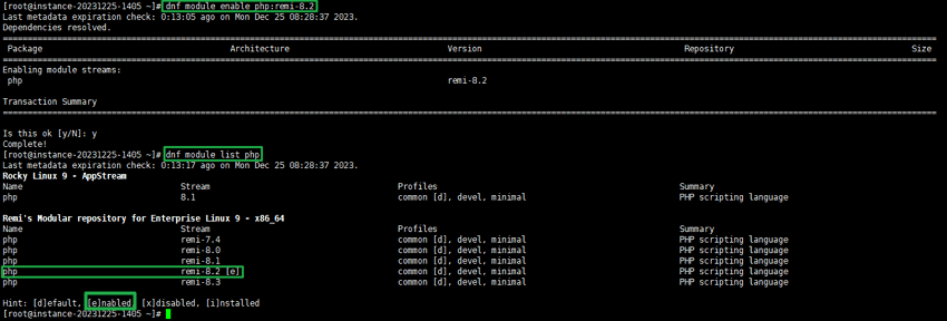 dnf module enable php 버전 변경 명령어