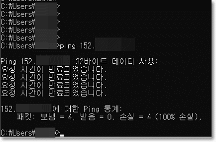 ping 패킷 100% 손실