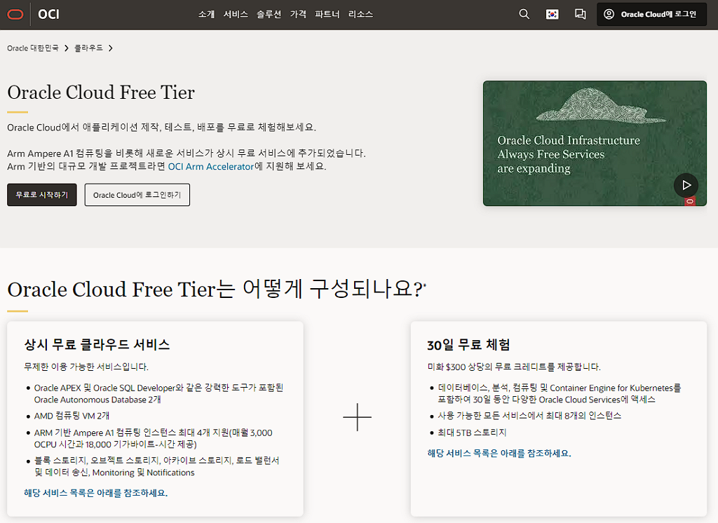 오라클 클라우드 무료 서비스-Oracle CLoud Free Tier