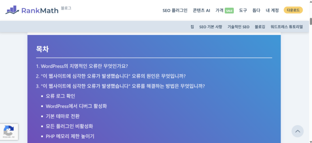랭크매스-웹사이트에 심각한 오류가 발생했습니다_블로그 설명글