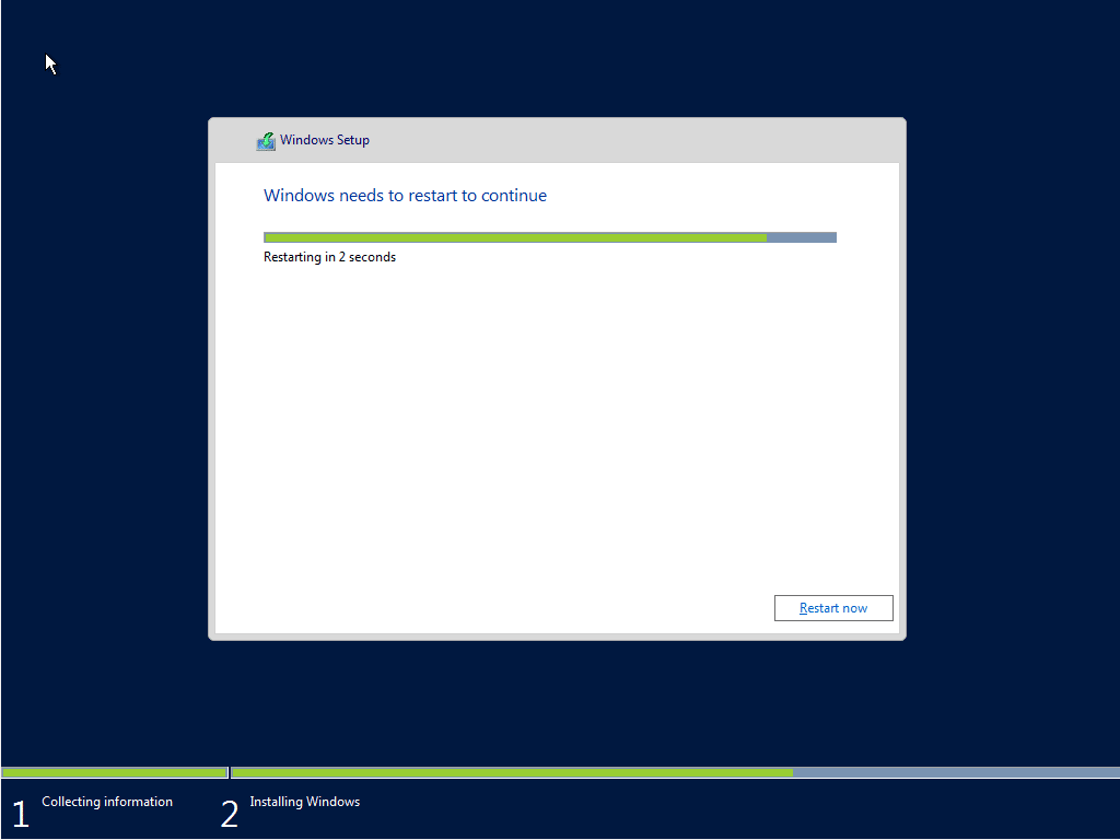 virtualbox 윈도우 2016 서버 설치 8_설치 후 재시작