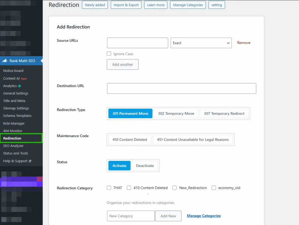 워드프레스 301 리다이렉트 설정_1Rank_Math-플러그인[영어]__