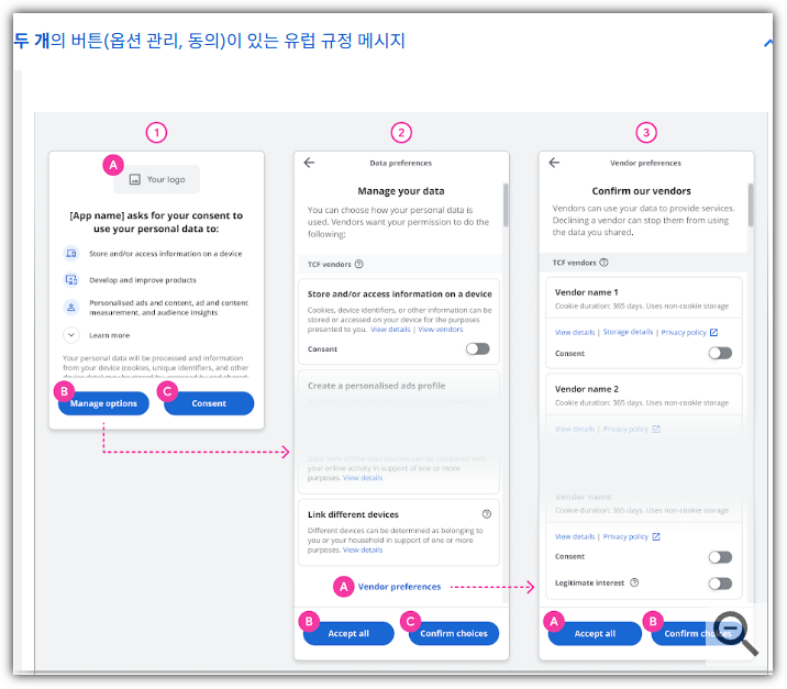 구글 GDPR 메시지 확인 안내 - 두 개의 버튼