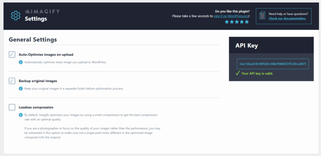 IMAGIFY - 이미지 최적화 플러그인 설정 화면 1[영어]