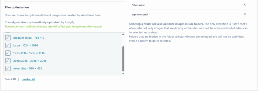IMAGIFY - 이미지 최적화 플러그인 설정 화면 3[영어]