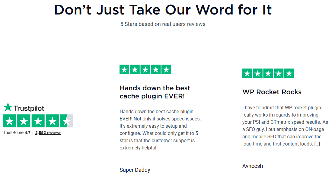 WP Rocket 메인페이지 or 소개 페이지 4 -별점