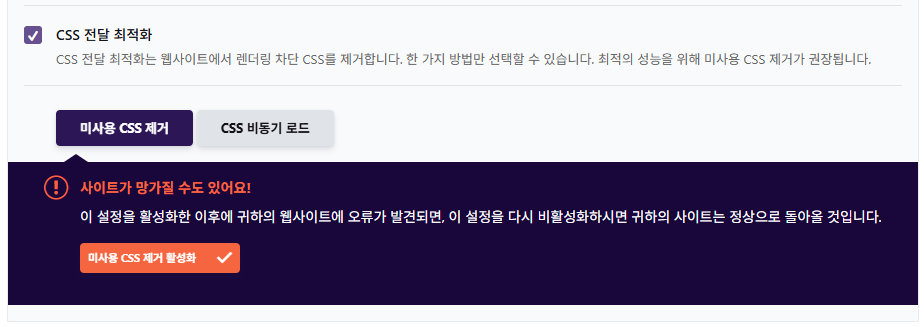 WP Rocket 파일 최적화 3 - CSS 전달 최적화