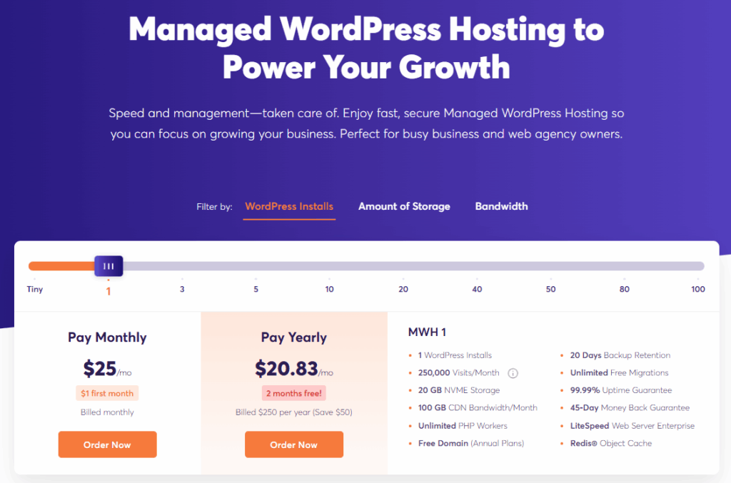 ChemiCloud 기본 가격표(관리형 워드프레스 호스팅)