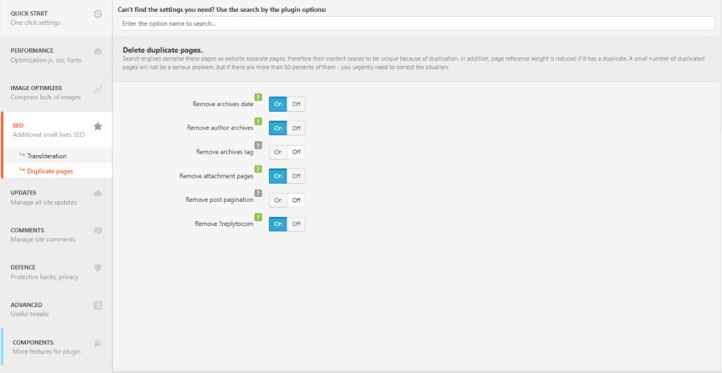 Clearfy 설정 - SEO_중복 페이지[영어]