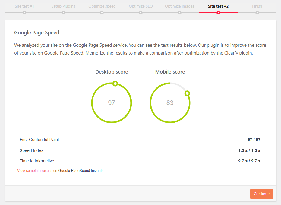 Clearfy 설정 마법사 7 - 구글 페이지스피드를 통한 2번째 사이트 테스트 2 [영어]