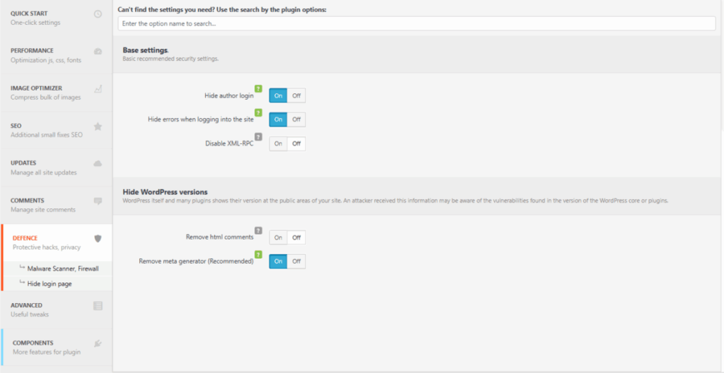 Clearfy 설정 - 보안 기능[영어]