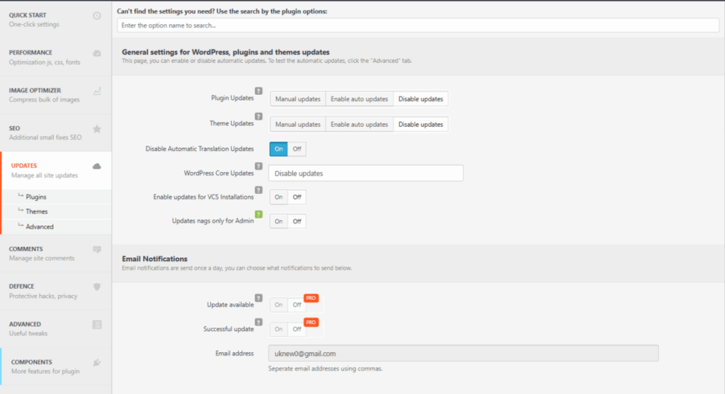 Clearfy 설정 - 업데이트(플러그인 및 테마 자동 및 수동 업데이트) [영어]