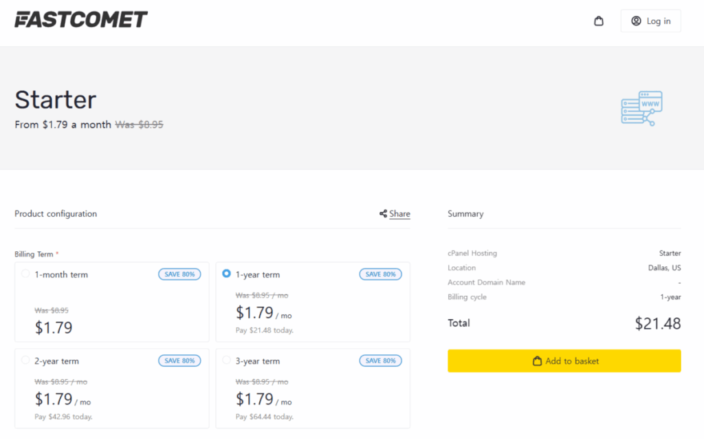 FastComet 1년 할인 가격 공유 호스팅 기본_Starter
