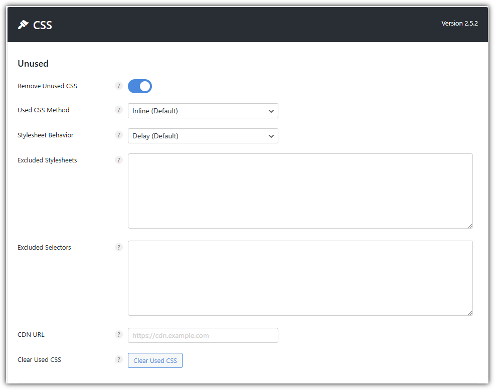 Perfmatters CSS Setting-사용하지 않는 CSS 제거 기본 값_