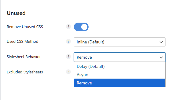 Perfmatters CSS Setting-스타일시트 동작