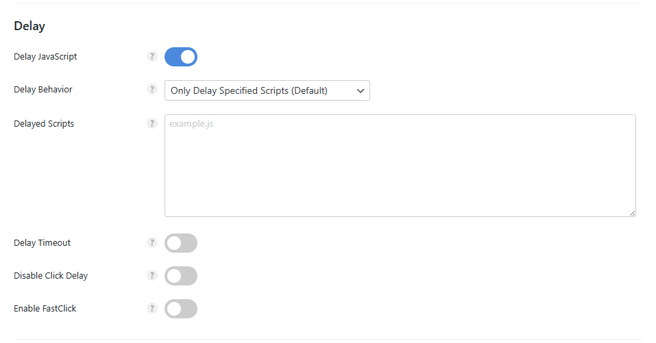 Perfmatters Delay - 자바스크립트 실행 지연