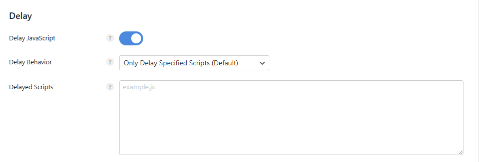 Perfmatters Delay - 자바스크립트 실행 지연_특정 파일 또는 모두 실행 지연_입력칸