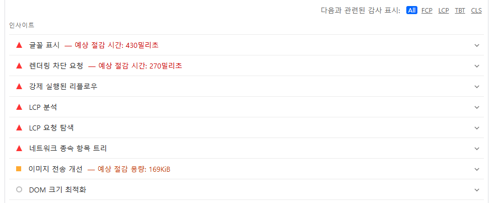 구글 페이지스피드 인사이트-성능에서 개선해야 할 사항_uknew 사이트