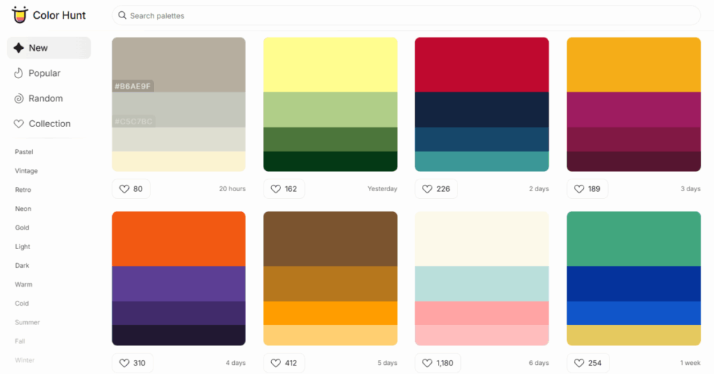 색상 코드 조합 - Color Hunt